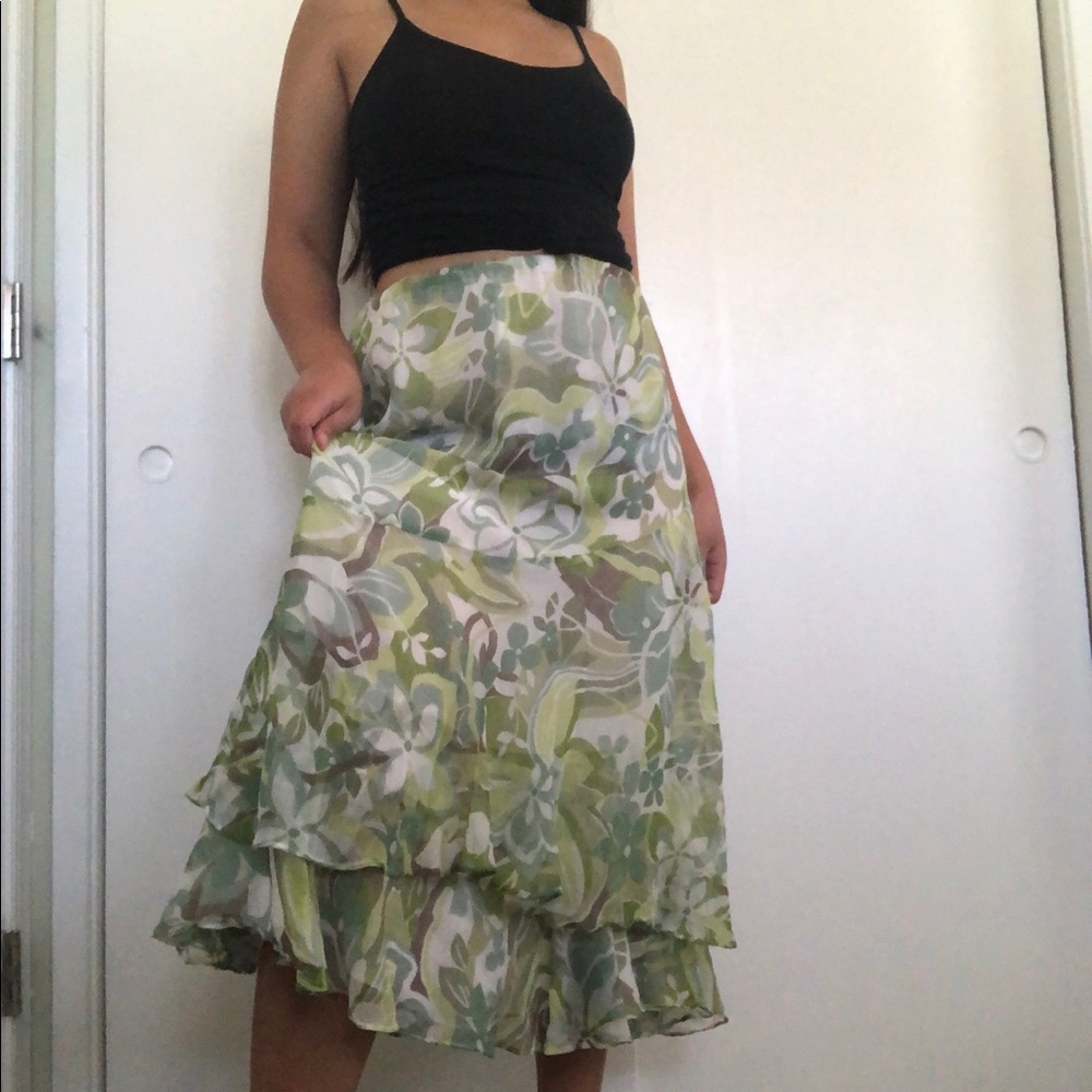 Vintage Nomadic Traders Green Ruffled Maxi Skirt🍏